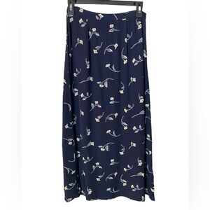 Vintage Navy Blue Floral Slim Maxi Skirt